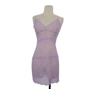 Samantha Chang All Lace Amour Full Slip Dress Women Small Lilac Sheer Sexy Chemi